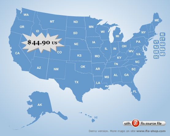 Screenshot of Flash Map US States Silver (with FLA source)