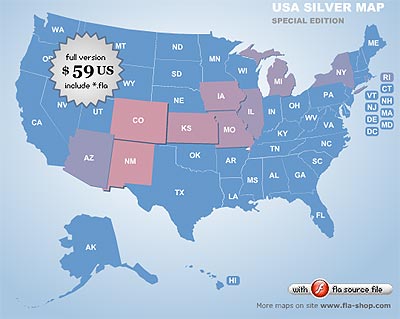 florida map usa. Flash Map USA Silver Special