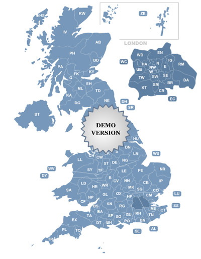 Postcode Map of UK for websites, presentations and more.