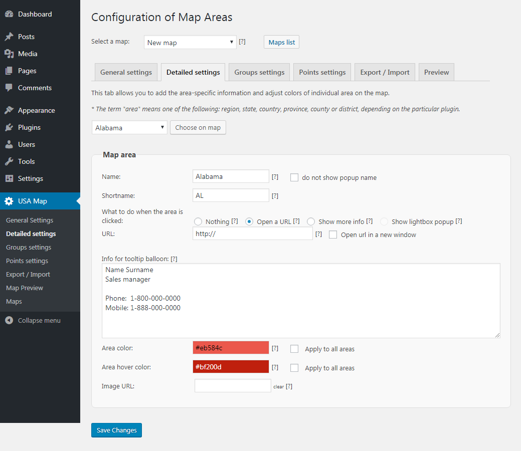 The main view of the Detailed settings tab