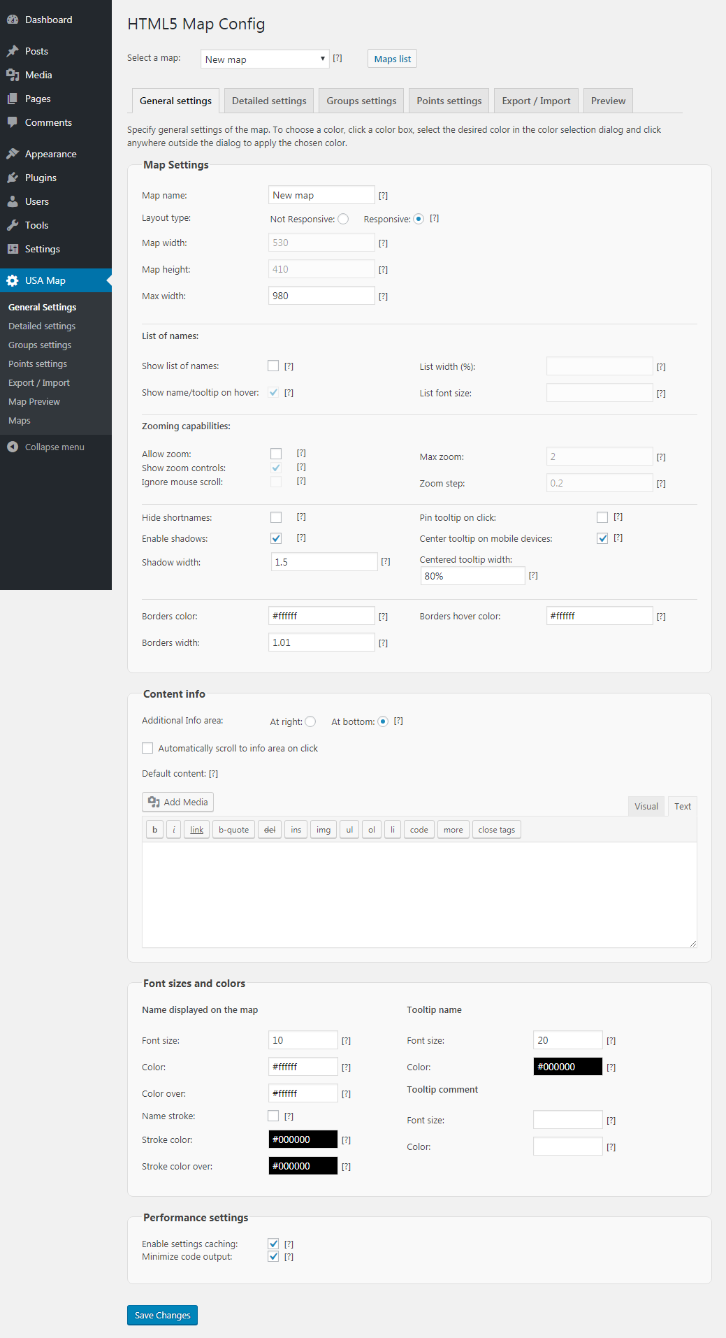 General map settings tab