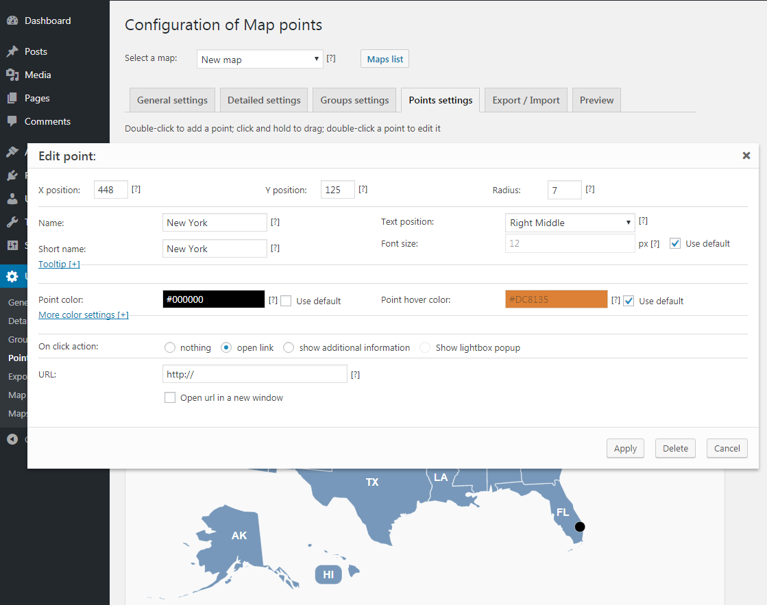 Points tab in the plugin