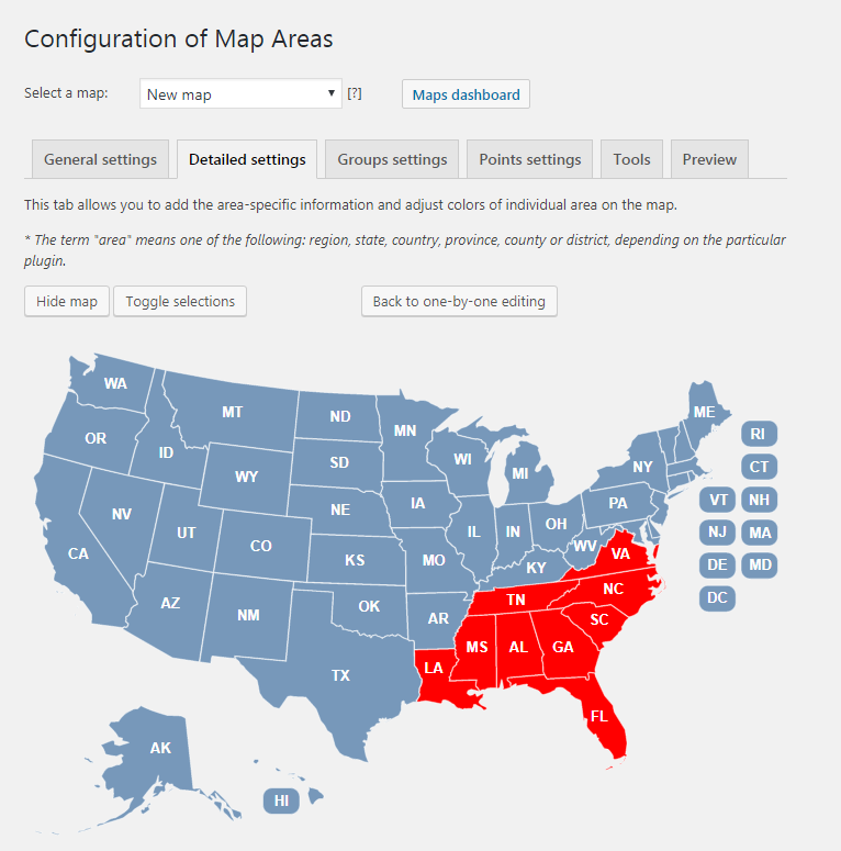 Selecting states on the map