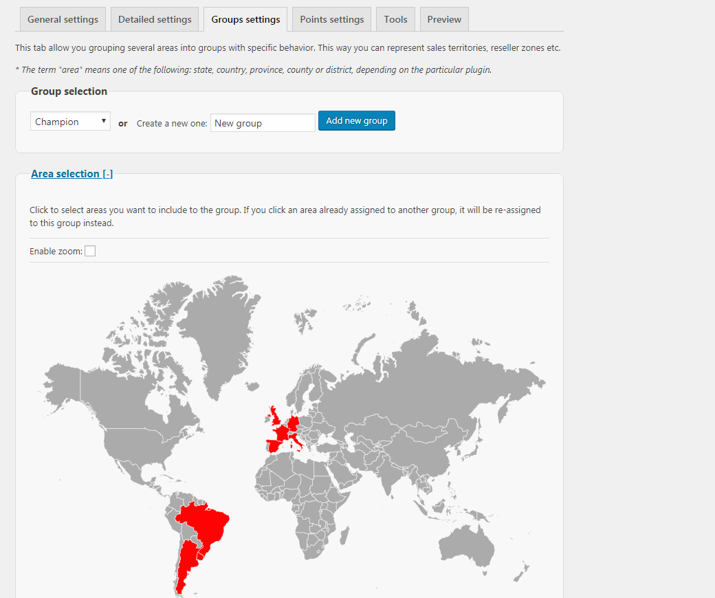 Selection of countries included in the group