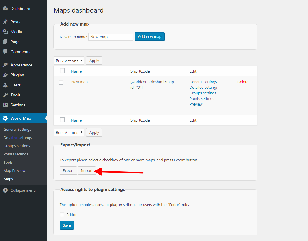 Import map settings