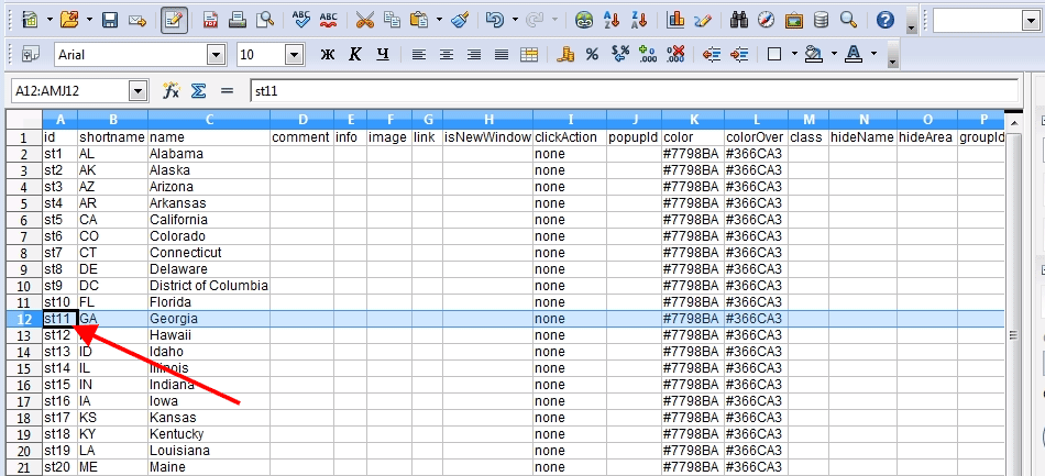 CSV with map settings