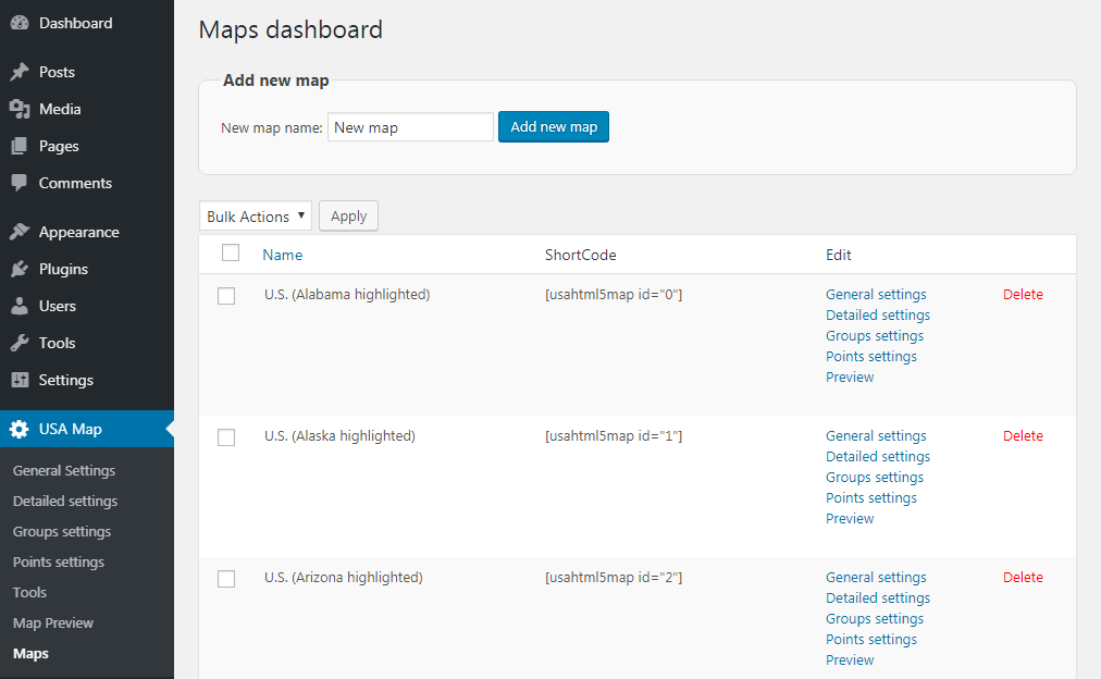 Maps dashboard