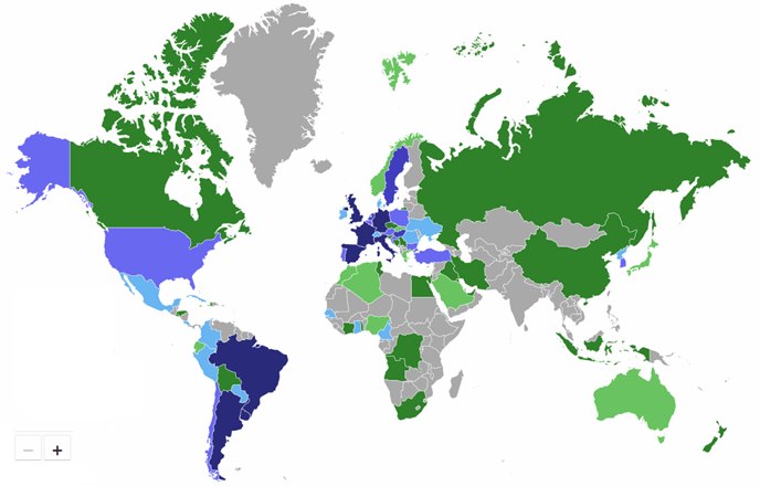 Screenshot of the world map created by the usage of SVG as an alternative to Google Maps