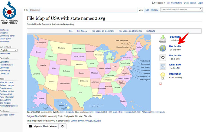 usa map on wikimedia
