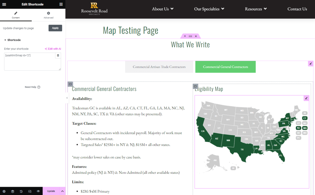 Inserting a map in tabs for Elementor Pro