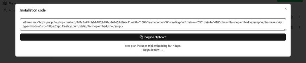Installation code for embedding the map.