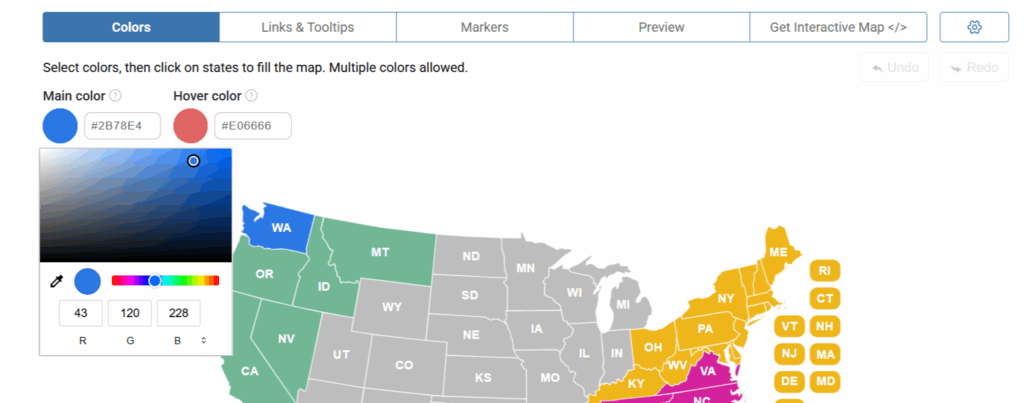 Fill tool - choose colors and paint the map.