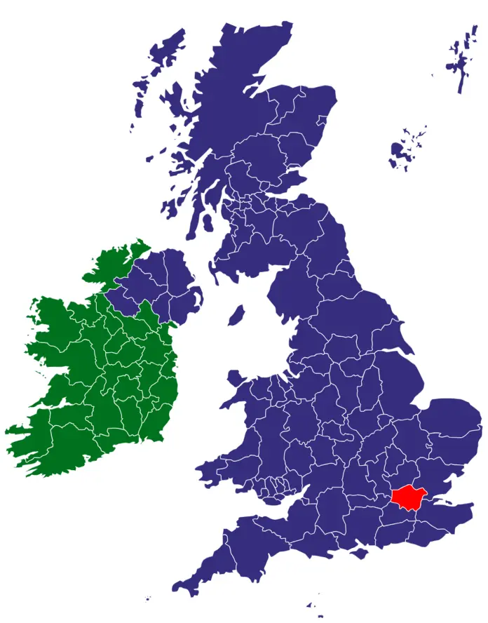 UK & Ireland Counties Map