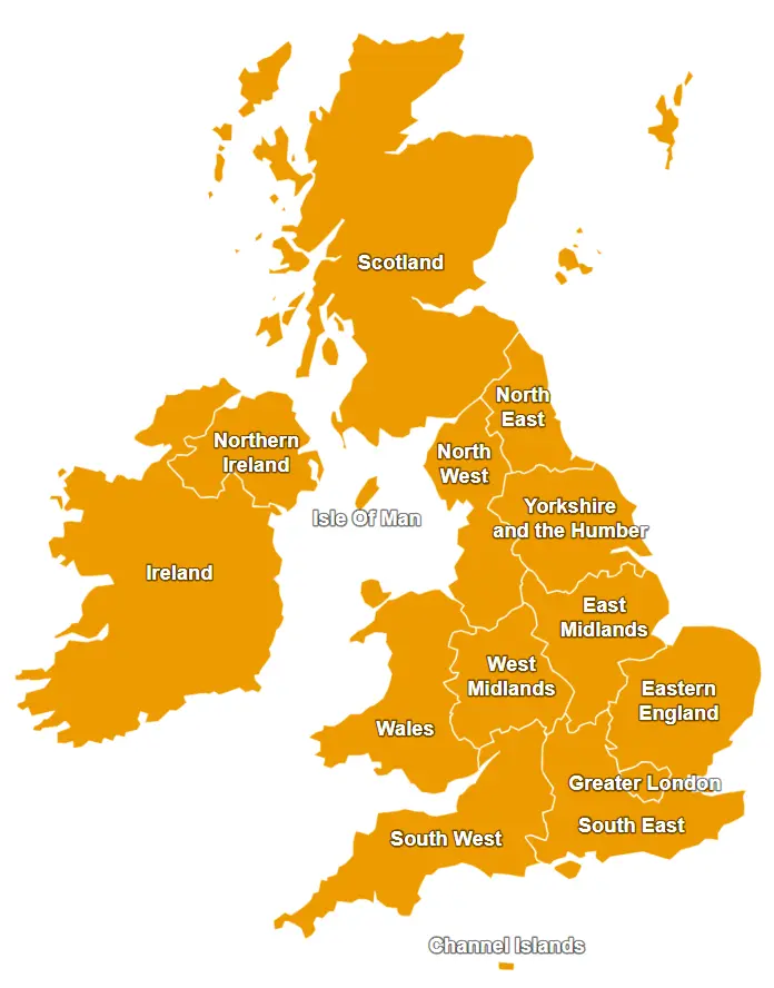 UK & Ireland Regions Map