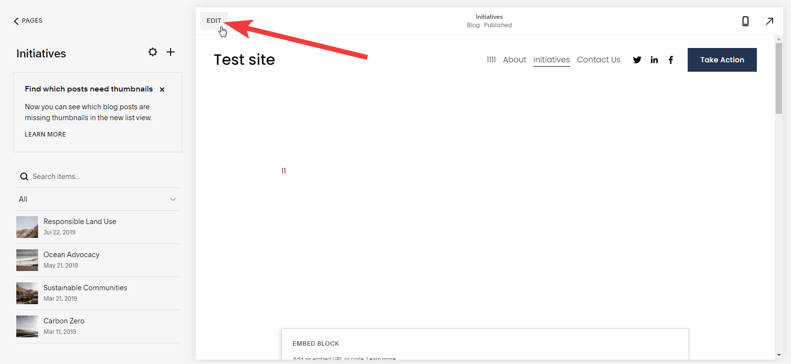Button to edit page