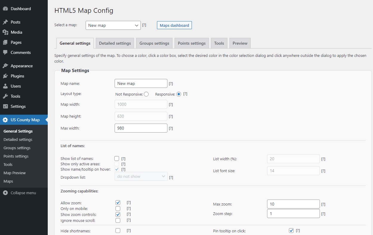 General settings.