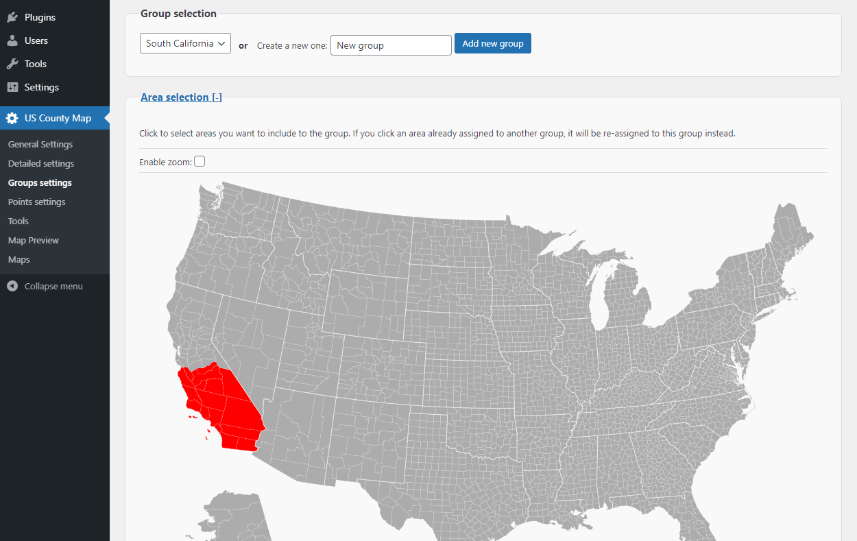 The Groups tab for merging counties.