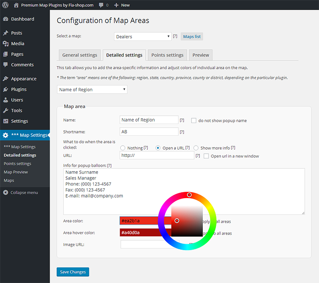 County settings tab with color adjustment