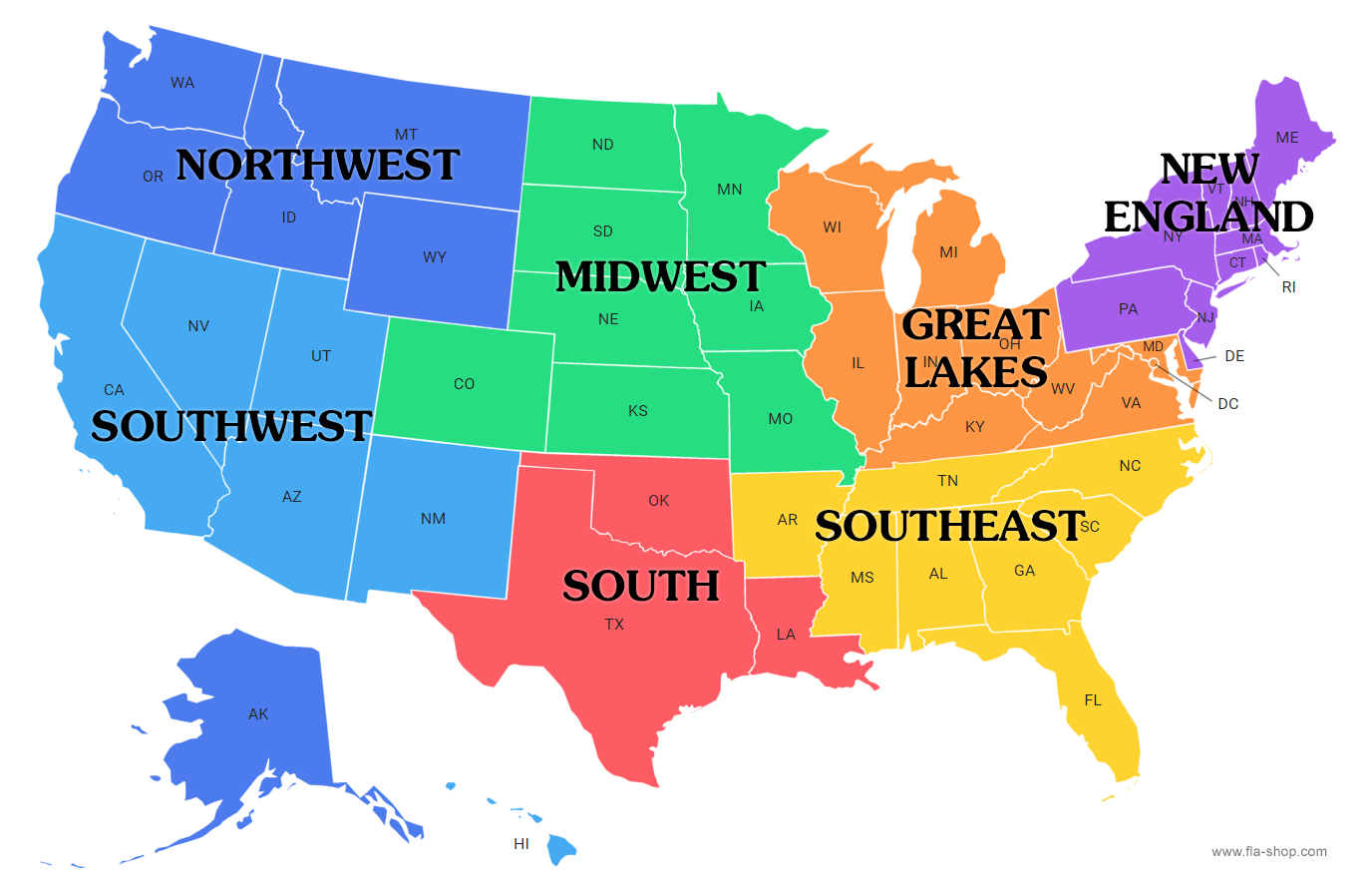 United States Region Maps Fla shop